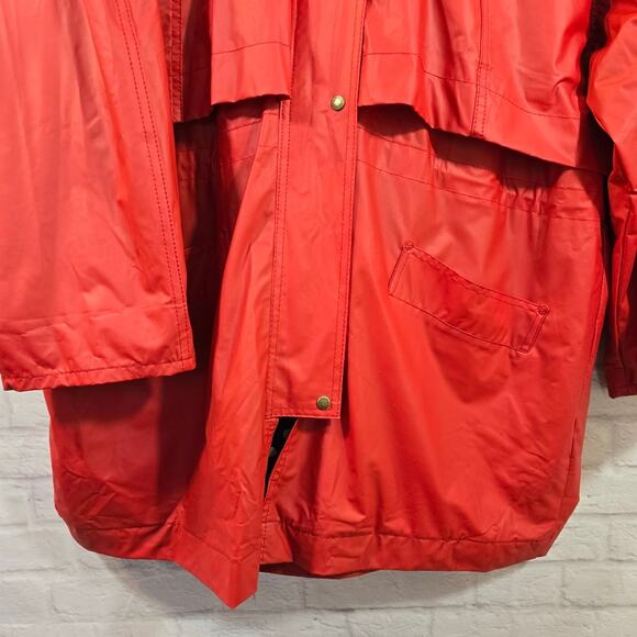 M Totes Red Raincoat Vintage Women's Size L Black White Polka Dot Lined Hooded - Picture 4 of 14